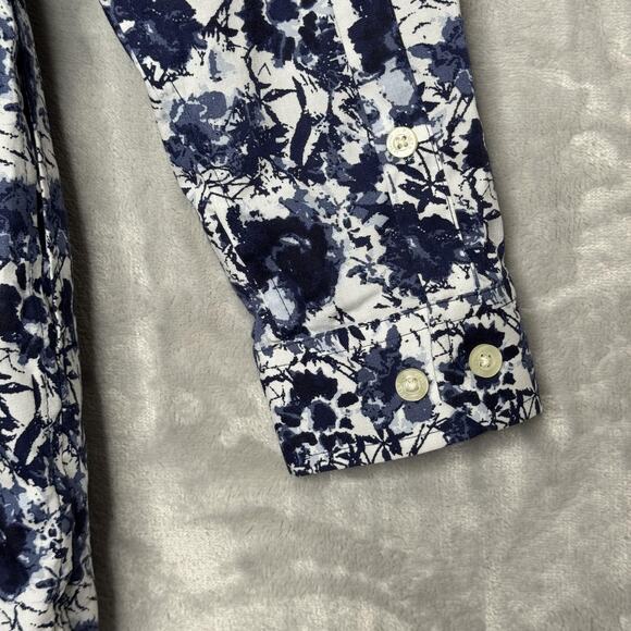 Duluth Trading Co Shirt Womens Small Blue White Floral Button Front Long Sleeve - Picture 6 of 12